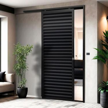 Imagem de Porta de Correr Suspensa 210cm X 70cm Veneziana Esq L.25 Brimak Preto