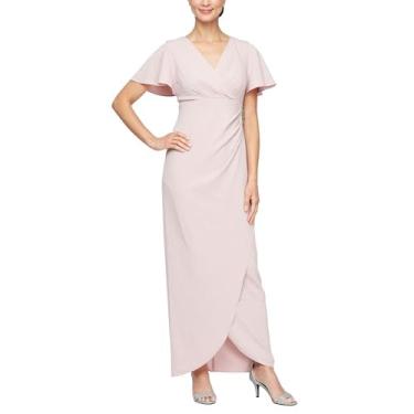 Imagem de S.L. Fashions Vestido feminino longo decote V mãe da noiva cintura império, vestido de convidada de casamento (tamanho grande), Blush, 58