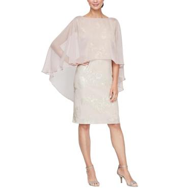 Imagem de S.L. Fashions Vestido feminino curto com detalhe de folha de casamento, vestido de coquetel com capa sobreposta alta-baixa (tamanho grande), Blush, 50