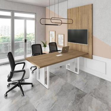 Imagem de Mesa Industrial 2m 1 Cx de Tomada Pé Metal e Painel de TV F5 - F5 Offi