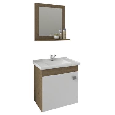 Imagem de Gabinete de Banheiro com Cuba e Espelheira Iris 45cm Amendoa/Branco - mgm