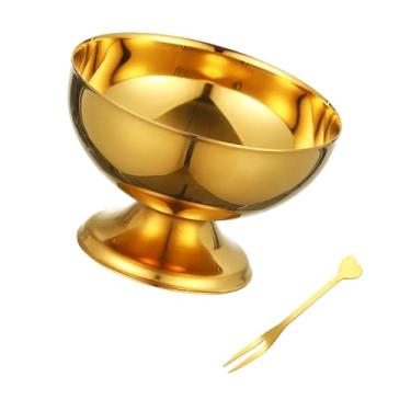 Imagem de DimyFew aço inoxidável Cream de xícara de salada de salada Copo de sobremesa de pé de pé alto caneca de milk -shake para festa, S Gold