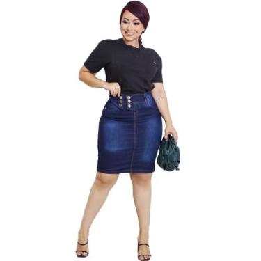Imagem de Saias Jeans Curta botão barata Evangelica curta - Erase, Azul, 46