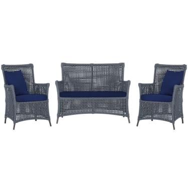 Imagem de Jogo Sofá e 2 Poltronas de Área Igapó Alumínio Pintura Marrom Corda Náutica Estofado 10 Trama