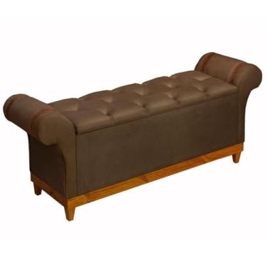 Imagem de Recamier Baú Atenas Pés Em Madeira Sapateira Luxo Decorativo Estofado Tamanho 1,50m Móveis De Armazenamento Estilo Moderno Retro Organizador Premium Para Quarto Cama Casal/solteiro (Marrom)