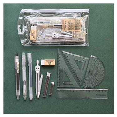 Imagem de Bússola para geometria 10 peças conjunto de bússola com réguas transferidoras lápis para geometria matemática melhor presente ferramenta de desenho de bússola