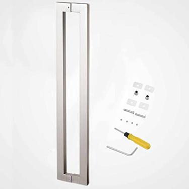 Imagem de Maçaneta de porta de dupla face, puxador de barra para duche, porta de correr de vidro de celeiro / porta de madeira, alças modernas retangulares de portas de entrada de aço inoxidável (cor: ne