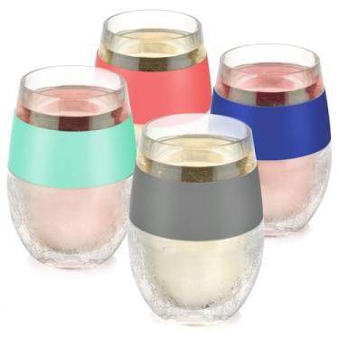Imagem de HOST Conjunto de 4 copos refrescantes de plástico de parede dupla isolados para bebidas congeláveis com gel congelante, taças de vinho para vinho tinto e branco, 250 ml, cores sortidas