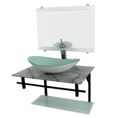 Imagem de Gabinete De Vidro 60Cm Ap Com Cuba Oval Mármore Branco