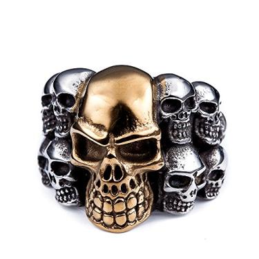 Imagem de ZMY Home Anel de aço inoxidável genuíno para homens, moda punk motociclista caveira anéis, Metal