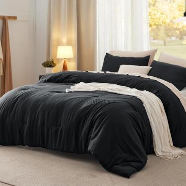 Imagem de Conjunto de edredom Bedsure Queen Size preto GentleSoft 3 peças