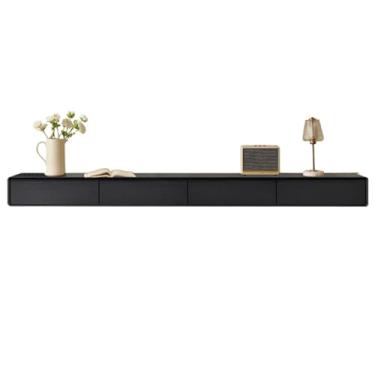 Imagem de CUTPOIY Armário de TV montado na parede de madeira maciça, centro de entretenimento doméstico moderno com portas e gavetas, mesa de console de mídia, armário de armazenamento de TV, suporte de TV