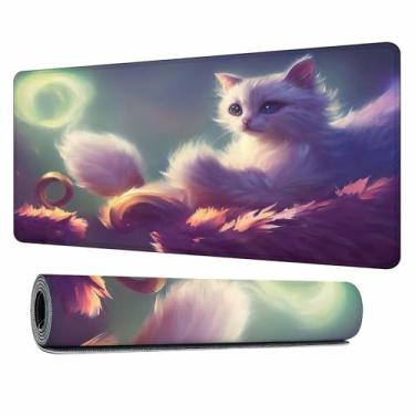 Imagem de Y YIHANGBEST Tapete de rato de gato fantasia mágico gato branco animal de estimação olhos azuis GG mouse para jogos, tapete de teclado para mesa, computador, escritório, casa 35 x 15 cm
