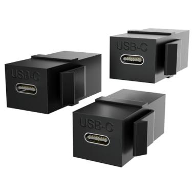 Imagem de BERLAT USB C Keystone, adaptadores de inserção de conector USB C Keystone fêmea para fêmea, interface de conector, acoplador, porta adaptadora, para painel de tomada de placa de parede (pacote com 3