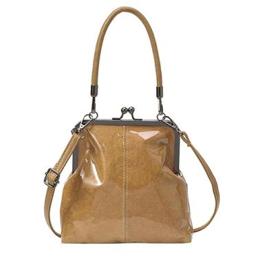 Imagem de Bolsas e bolsas femininas Kiss Lock pequena de PVC, bolsa tiracolo de papel kraft, bolsa transparente com alça superior Kisslock Satchel, Marrom, One Size