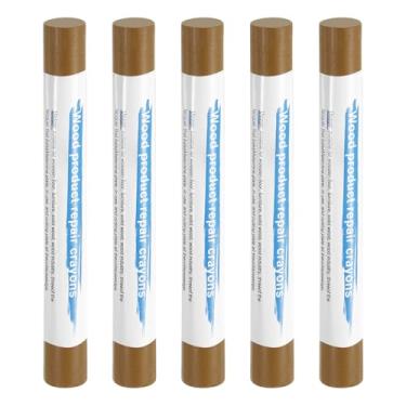 Imagem de HARFINGTON 5 peças de bastões de enchimento de madeira, cera de madeira, retoque de móveis, gizes de cera para reparo de móveis, madeira média