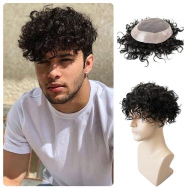 Imagem de Lordhair Unidade De Cabelo Humano De 6 X 8 Polegadas, Preto, Sistema De Cabelo Cacheado Masculino De 20 Mm Com Peruca De Perímetro Revestida De Pu De 1 Polegada
