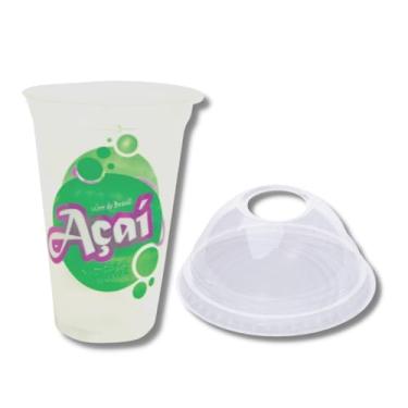 Imagem de Kit com 100 Copos para Açaí 440ml + 100 Tampas Bolha com Furo