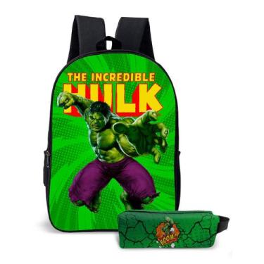 Imagem de Kit Mochila Com Estojo Ou Sem Escolar Infantil Super-Herói Verde Menin