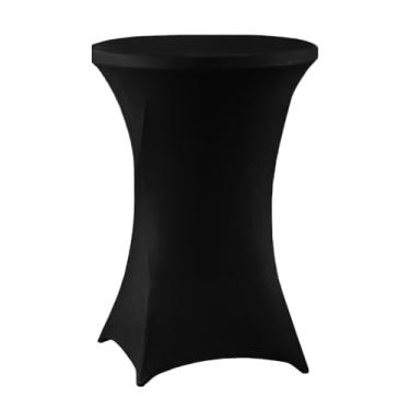 Imagem de meioro Toalha de mesa de coquetel preta, 81 x 109 cm, elastano para mesas redondas, cantos quadrados elásticos, capa de mesa alta para festa, bar, casamento, aniversário, banquete