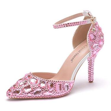 Imagem de Sandálias de strass azul royal salto alto fino bico fino sandálias de salto alto cristal azul sapatos modernos sapatos de salto alto, rosa, 35