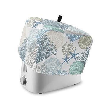 Imagem de Capa de torradeira 2 fatias náutico costeiro oceano coral pão torradeira capa de forno com bolsos tema praia azul petróleo protetor de utensílios de cozinha pequenos capas de poeira proteção de