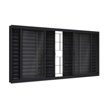 Imagem de Janela De Aço Veneziana Com Grade Quadrada 6 Folhas 120x150cm Facilitá Lucasa Preto