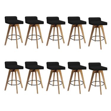 Imagem de Kit 10 Banqueta Alta Com Encosto Giratória Rute Madeira Balcão Sintético Preto