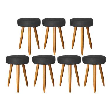Imagem de Kit 07 Banqueta Alta Julia 50Cm Bar Cozinha Bistrô Pé Palito Castanho Tecido Sintético Preto