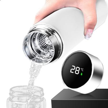 Imagem de Garrafa Térmica Inteligente De Inox 500ml Tampa C-sensor De Temperatura Led água Café Chá Branco