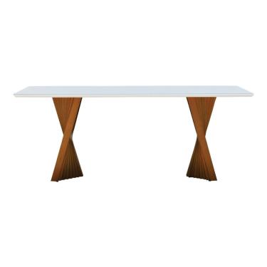 Imagem de Mesa De Jantar Gus 200x100cm Tampo Mdf Laqueado Com Vidro - Amêndoa Off White