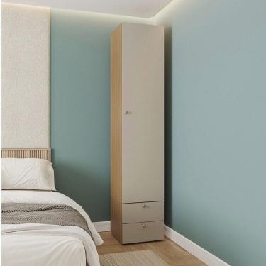 Imagem de Guarda-roupa 2 Módulos 1 Porta 3 Prateleiras 2 Gavetas Frame Cabecasa madeiramadeira Acácia/Arenas