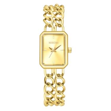 Imagem de NIBOSI Relógio feminino analógico quadrado com mostrador dourado para mulheres, elegante relógio de pulso com pulseira de aço inoxidável, Todo dourado.