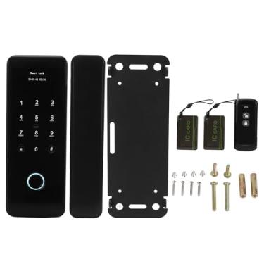 Imagem de Fechadura de porta de vidro com senha de impressão digital inteligente com WiFi, Bluetooth, prompt de voz, cartão IC, adequada para escritório, portas deslizantes de madeira (estilo grafiti)