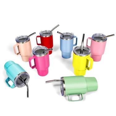 Imagem de BAISHIDA Copo de dose mini copo de 85 g com canudo e tampa, pacote com 8 copos de sublimação de aço inoxidável com alça para festa de casamento Whisky Cocktail Bar (mistura colorida)