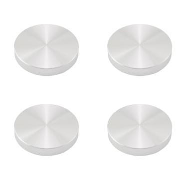 Imagem de ZYAMY 4 peças de placa de alumínio para montagem de perna de mesa de vidro ferragens de topo redondo M8 diâmetro da rosca 40 mm KTV mesa de centro almofada de metal para armário de TV conexão de
