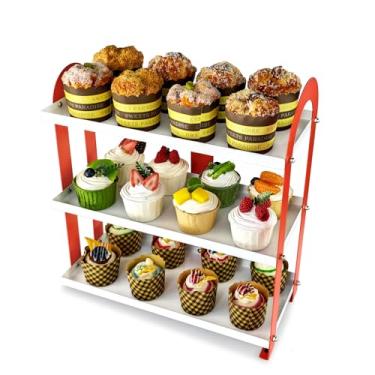 Imagem de CozyNova Suporte Para Cupcakes, De Aço 3 Níveis Festas E Uso Doméstico, Expositor Doces, Lanches, Fácil Montagem (Branco Salmão Rosa)