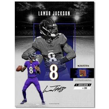 Imagem de Pôster autografado Superstar Ravens Lamar Jackson para quarto de fãs de crianças, decoração de parede, pôsteres de futebol americano, impressão artística em tela, imagem para presentes de aniversário