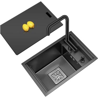 Imagem de Pia invisível para salvar uma tigela única com tampa - Pequeno sifão incorporado - bacia de bancada de aço inoxidável