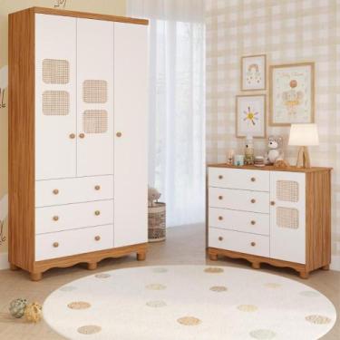 Imagem de Quarto de Bebê Completo Guarda Roupas 3 Portas Cômoda 1 Porta 4 Gaveta