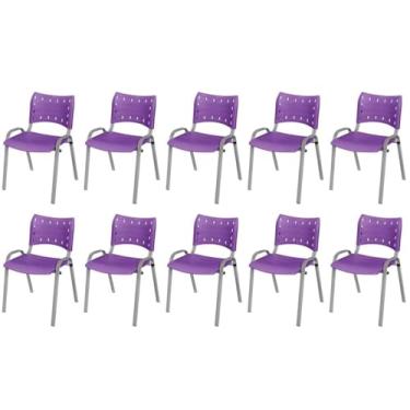 Imagem de Kit 10 Cadeiras Iso Base Cinza, Escola, Escritório, Igreja- Violeta