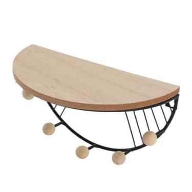 Imagem de Prateleiras de Parede Modernas Flutuantes Em Forma de Ventilador, Prateleiras Flutuantes Com Design de Arte de Ferro, Ganchos Multi -funcionais, e Material de Madeira Composta para Salas de