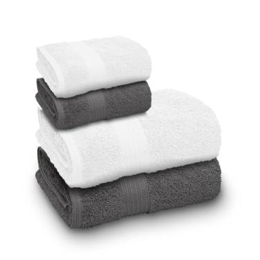 Imagem de Jogo de Toalha Banhão Indiana Intense 100% Algodão 4 Peças Gramatura 600 (Chumbo/Branca)