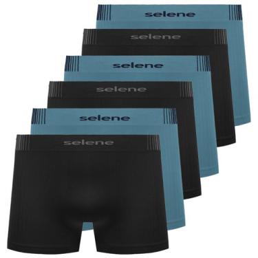 Imagem de Kit 6 Cueca Boxer Selene Infantil Tecido Suave Confortável, Preto e az