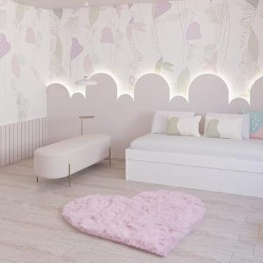 Imagem de Tapete Sala Felpudo Peludo Rosa Bebê Coração 140 Cm