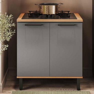 Imagem de Balcão de Cozinha para Cooktop 4 Bocas Castanha 2 Portas 1 Prateleira Cinza/Freijó - Telasul