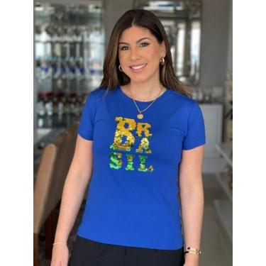 Imagem de Tshirt aplicação brasil copa azul - Marian Modas, P