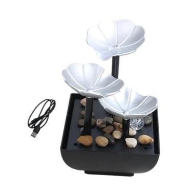 Imagem de Fenteer Fonte de água de mesa, cascata interna com interruptor, fonte de mesa para decoração de quarto ao ar livre, relaxamento e meditação