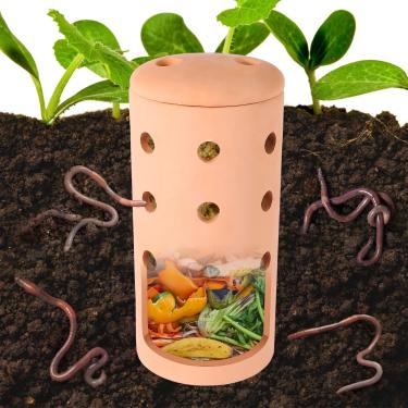 Imagem de Tino Kino Composteira Subterrânea De Argila Para Jardim, 10 Polegadas, Cerâmica, Jardinagem Ao Ar Livre, Com Resíduos Alimentos Da Cozinha E Sistemas Furos, Sustentável Canteiros Elevados Em Casa