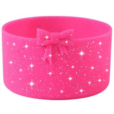 Imagem de HIUSITY Bota de silicone com laço de glitter para Owala 947 ml, protetor de proteção antiderrapante para garrafas de água de aço inoxidável FreeSip, Twist e Flip, sem BPA - Rosa